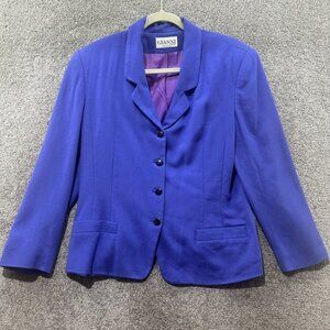 VTG Gianni Blazer Jacket Womens 12P Blue 4 Button Notch Lapel 100% Wool Career‎